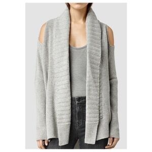 ALLSAINTS Able Open Shoulder Cardigan Womens Size Small Gray Wool Blend